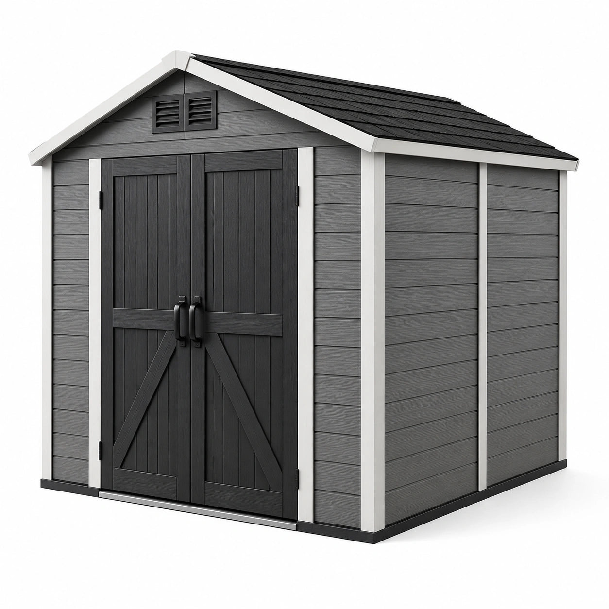 Abri de jardin en résine gris et noir avec ventilation