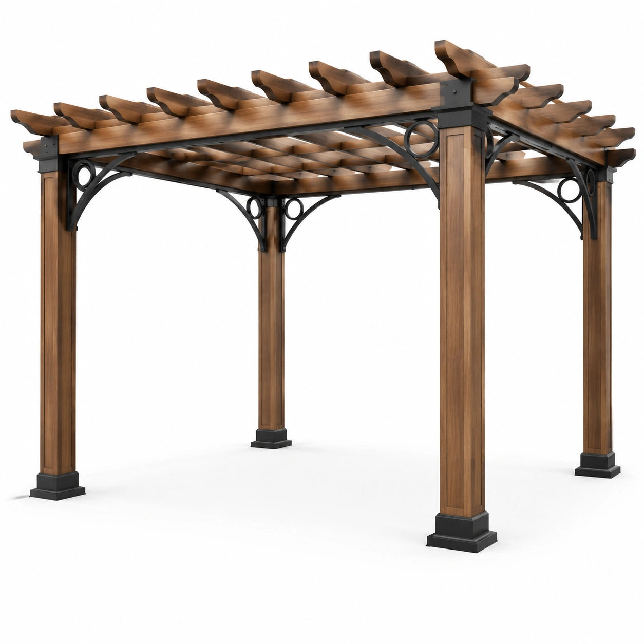 Pergola en bois et métal brun/noir 300x300x250cm