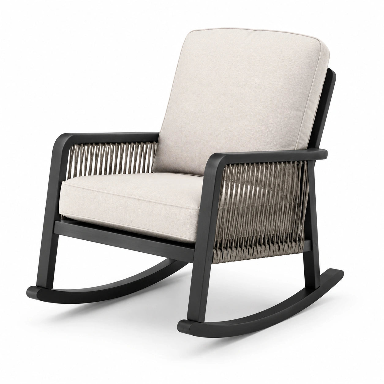 Fauteuil à bascule en métal et corde beige 90x80x90 cm